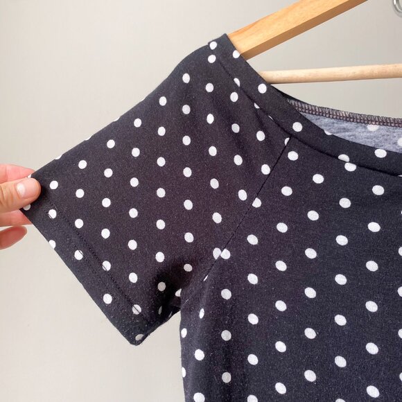 ❄️ Casual Y2K Minimalist Twee Trendy Black & White Polka Dot Bateau-Neck Top - Picture 2 of 5